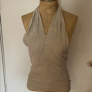 Striped Halter Neck Tank Top in Cream and Black